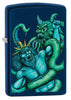 Front shot of Navy Matte Sea King Design Windproof Lighter standing at a 3/4 angle
