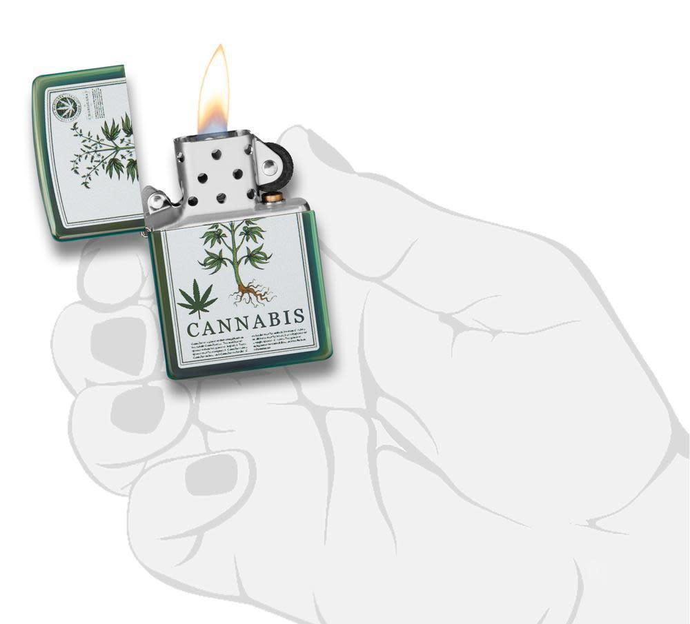 High Polish Green Cannabis Design Windproof Lighter in hand