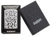 High Polish Chrome Filigree Windproof Lighter in it's packaging