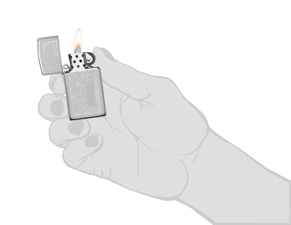 SlimÂ® High Polish Chrome VenetianÂ® lit in hand