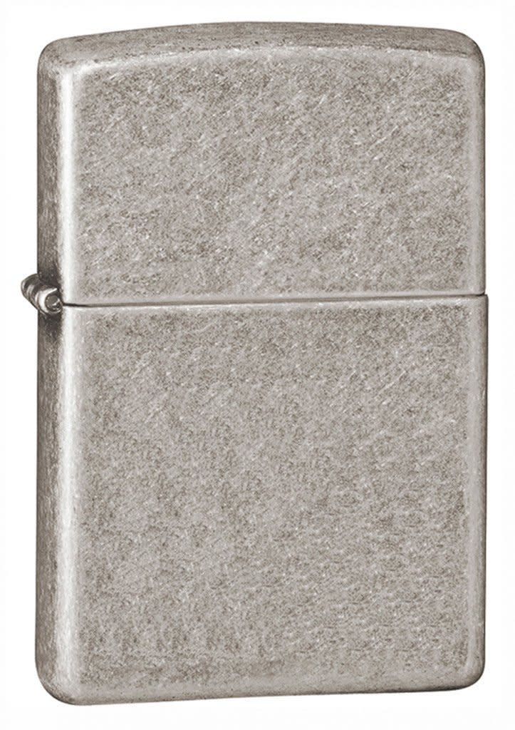 Armor® Antique Silver Plate Windproof Lighter standing at a 3/4 angle