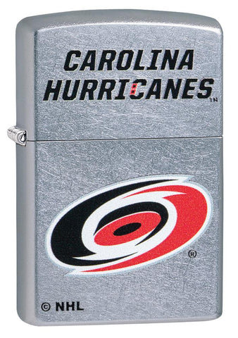 Front of ©NHL Carolina Hurricanes Street Chrome™  Windproof Lighter standing at a 3/4 angle