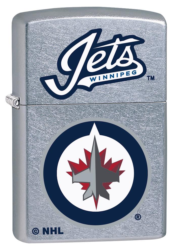 Front shot of ©NHL Winnipeg Jets Street Chrome™ Windproof Lighter standing at a 3/4 angle