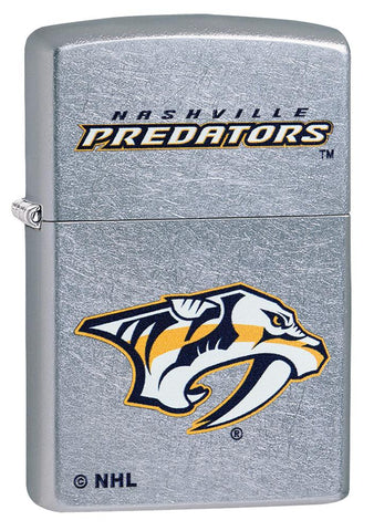 Front shot of ©NHL Nashville Predators Street Chrome™ Windproof Lighter standing at a 3/4 angle