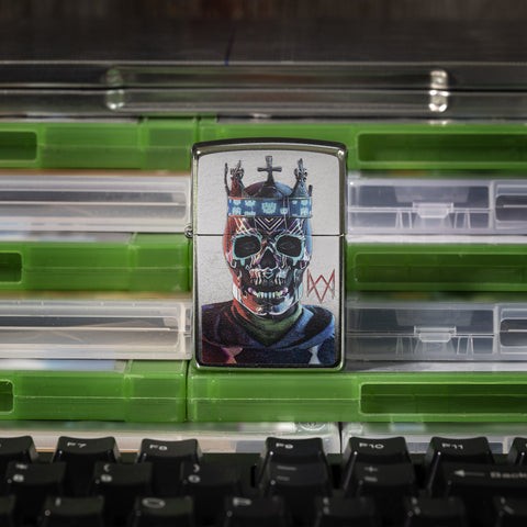 Watch Dogs: Legion Logo front view of lighter standing on a stack of video game cases