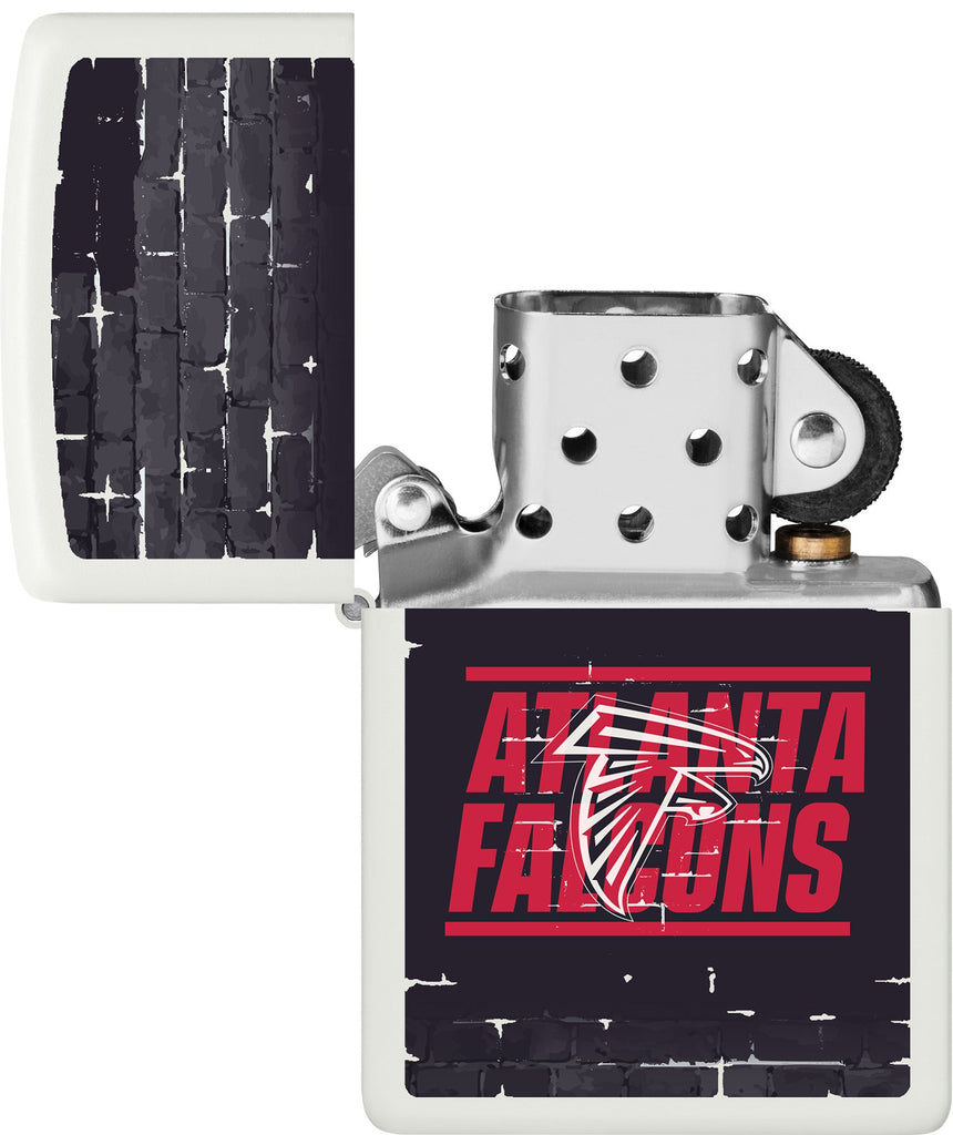 NFL Draft Atlantic Falcons Windproof Lighter with its lid open and unlit.