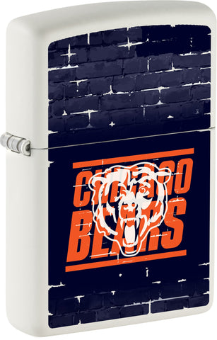 Front shot of NFL Draft Chicago Bears Windproof Lighter standing at a 3/4 angle.