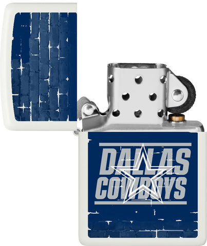 NFL Draft Dallas Cowboys Windproof Lighter with its lid open and unlit.