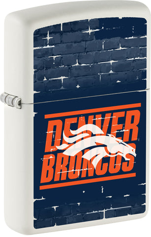 Front shot of NFL Draft Denver Broncos Windproof Lighter standing at a 3/4 angle.