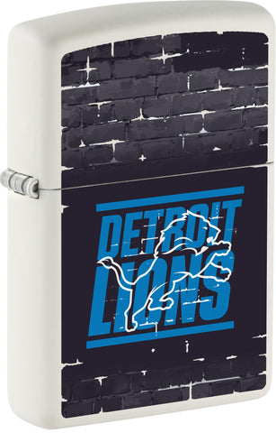 Front shot of NFL Draft Detroit Lions Windproof Lighter standing at a 3/4 angle