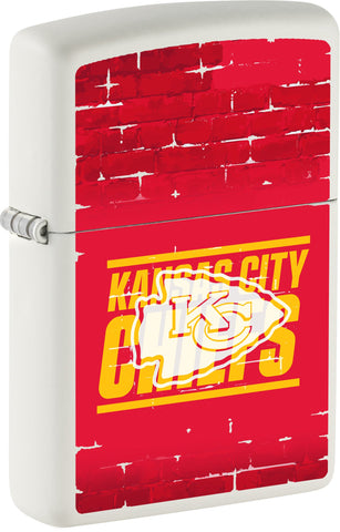 Front shot of NFL Draft Kansas City Chiefs Windproof Lighter standing at a 3/4 angle.