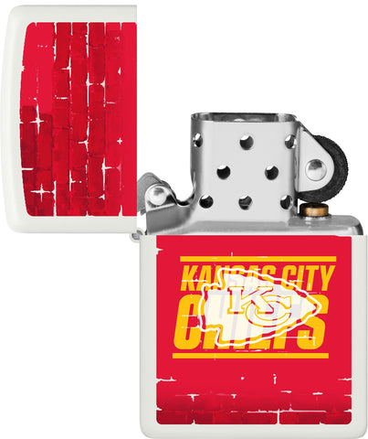 NFL Draft Kansas City Chiefs Windproof Lighter with its lid open and unlit.