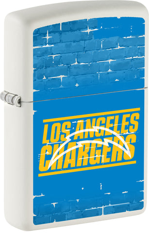 Front shot of NFL Los Angeles Chargers Windproof Lighter standing at a 3/4 angle.