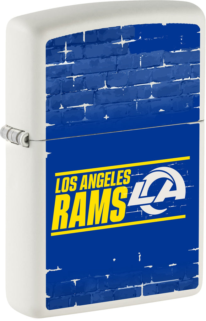 Front shot of NFL Draft Los Angeles Rams Windproof Lighter standing at a 3/4 angle.