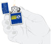 NFL Draft Los Angeles Rams Windproof Lighter lit in hand.