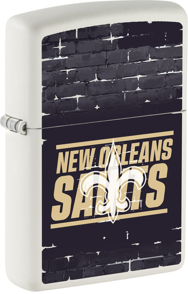 Front shot of NFL Draft New Orleans Saints Windproof Lighter standing at a 3/4 angle.