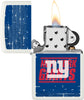 NFL Draft New York Giants Windproof Lighter with its lid open and lit.