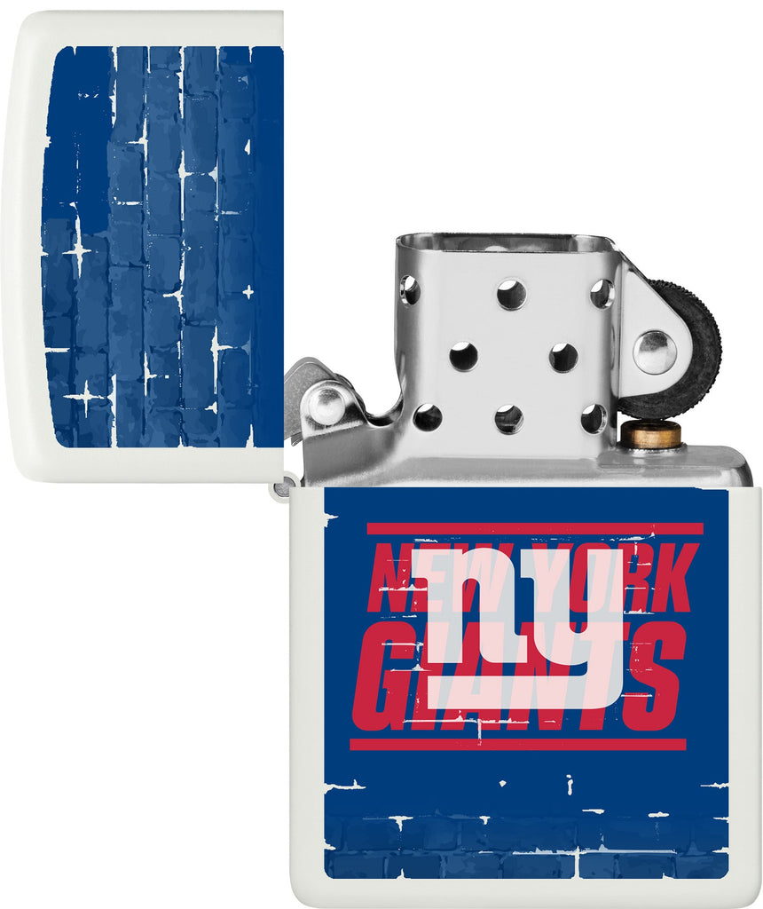 NFL Draft New York Giants Windproof Lighter with its lid open and unlit.