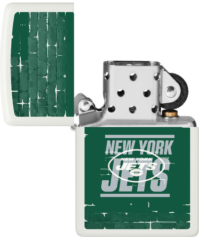 NFL Draft New York Jets Windproof Lighter with its lid open and unlit.