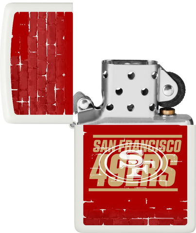 NFL Draft San Francisco 49ers Windproof Lighter with its lid open and unlit.