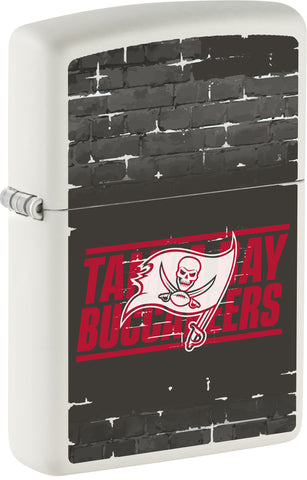 Front shot of NFL Tampa Bay Buccaneers Windproof Lighter standing at a 3/4 angle.