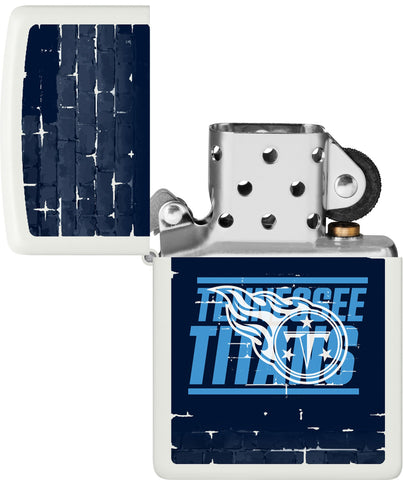 NFL Draft Tennessee Titans Windproof Lighter with its lid open and unlit.