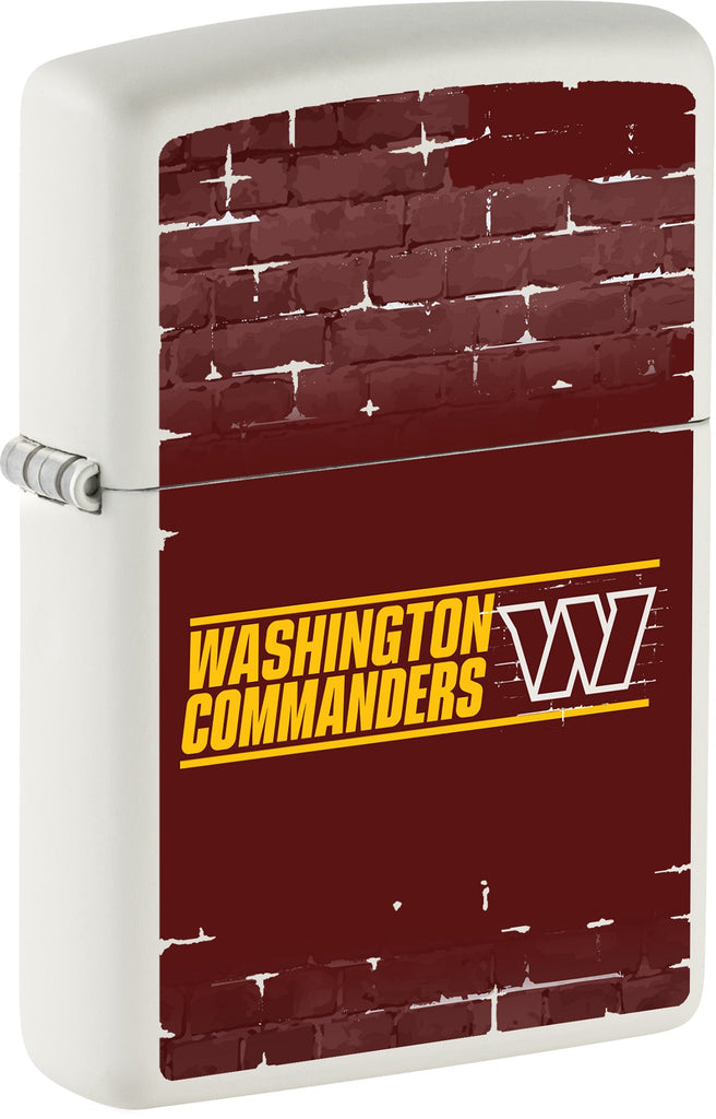 Front shot of NFL Draft Washington Commanders Windproof Lighter standing at a 3/4 angle.