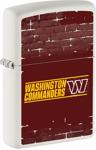 Front shot of NFL Draft Washington Commanders Windproof Lighter standing at a 3/4 angle.
