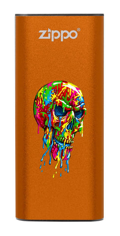 Front of Paint Splatter Skull: Orange HeatBank® 3-Hour Rechargeable Hand Warmer