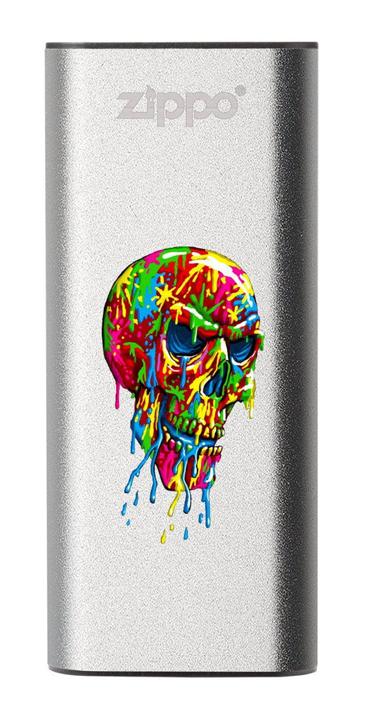 Front of Paint Splatter Skull: Silver HeatBank® 3-Hour Rechargeable Hand Warmer