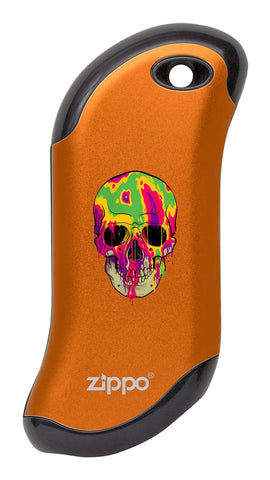 Front of Colorful Skull: Orange HeatBank® 9s Rechargeable Hand Warmer