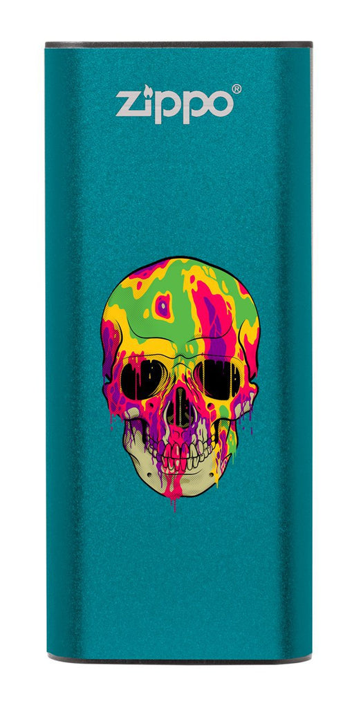 Front of Colorful Skull: Blue HeatBank® 3-Hour Rechargeable Hand Warmer