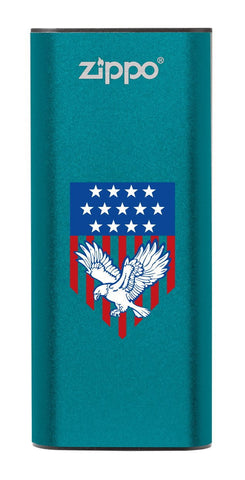 Front of Eagle and American Flag: Blue HeatBank® 3-Hour Rechargeable Hand Warmer