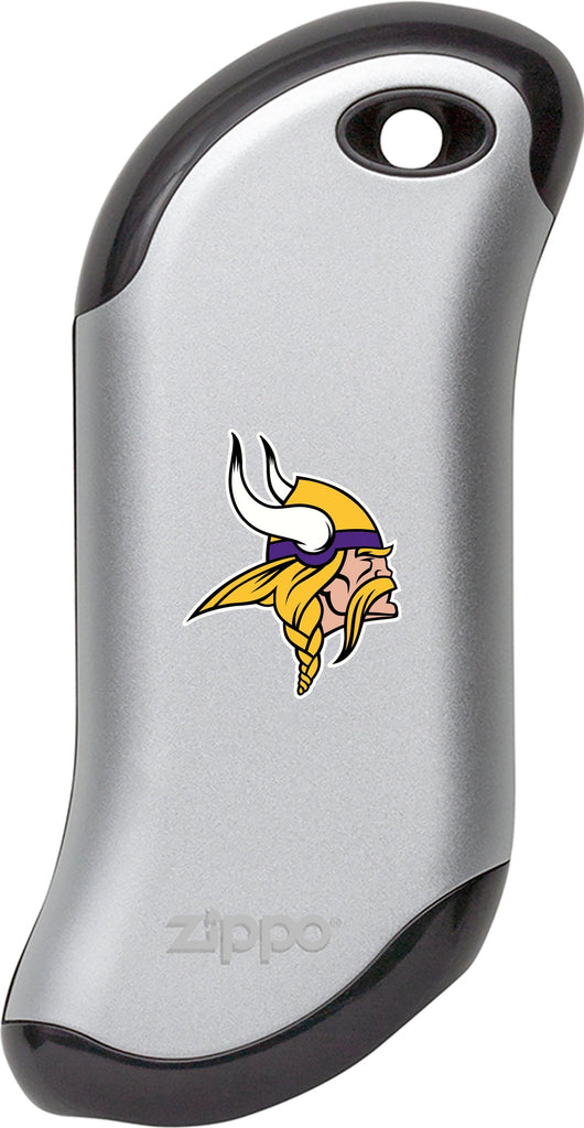 Front of silver NFL Minnesota Vikings: HeatBank 9s Rechargeable Hand Warmer