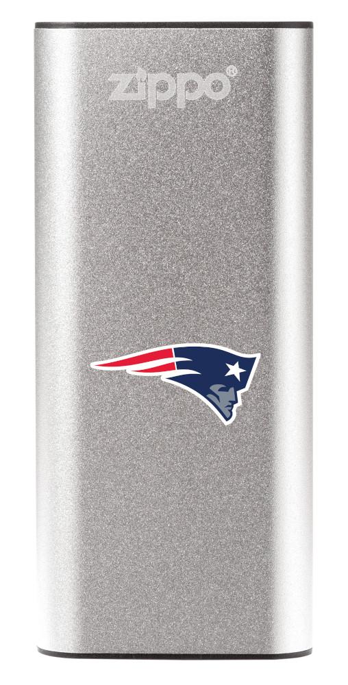 NFL New England Patriots: HeatBank 3-Hour Rechargeable Hand Warmer front silver