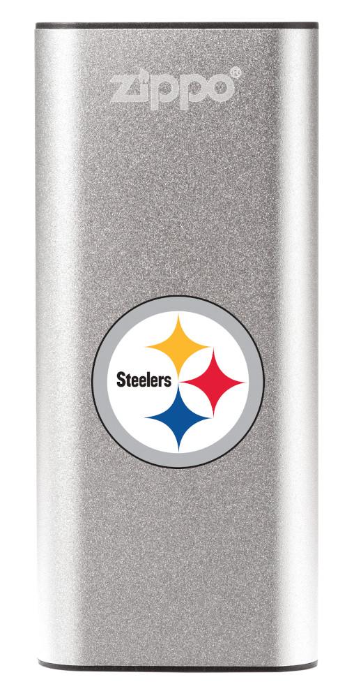 NFL Pittsburgh Steelers: HeatBank 3-Hour Rechargeable Hand Warmer front silver