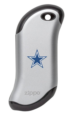 Front of silver NFL Dallas Cowboys: HeatBank 9s Rechargeable Hand Warmer