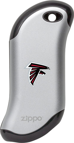 Front of silver NFL Atlanta Falcons: HeatBank 9s Rechargeable Hand Warmer