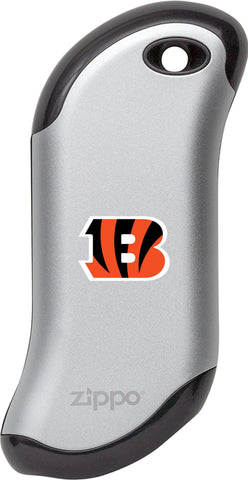 Front of silver NFL Cincinnati Bengals: HeatBank 9s Rechargeable Hand Warmer