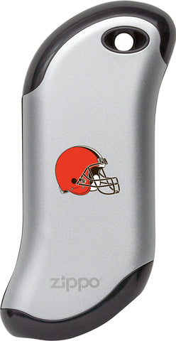 Front of silver NFL Cleveland Browns: HeatBank 9s Rechargeable Hand Warmer