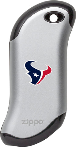 Front of silver NFL Houston Texans: HeatBank 9s Rechargeable Hand Warmer
