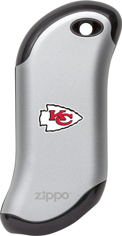 Front of silver NFL Kansas City Chiefs: HeatBank 9s Rechargeable Hand Warmer