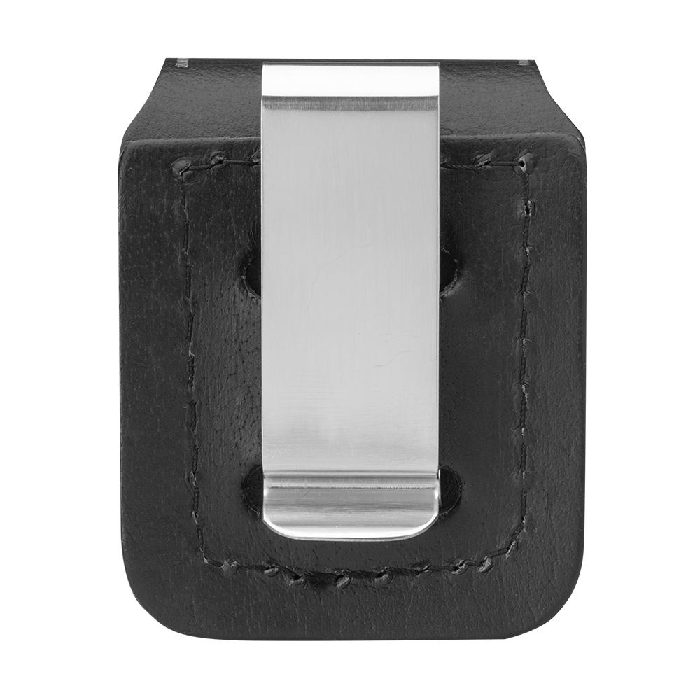 Back image of Black Lighter Pouch- Clip, showing the metal clip