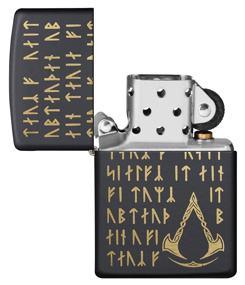 Assassin's Creed®Valhalla - Runes Pocket Lighter open and unlit showing the front of the lighter