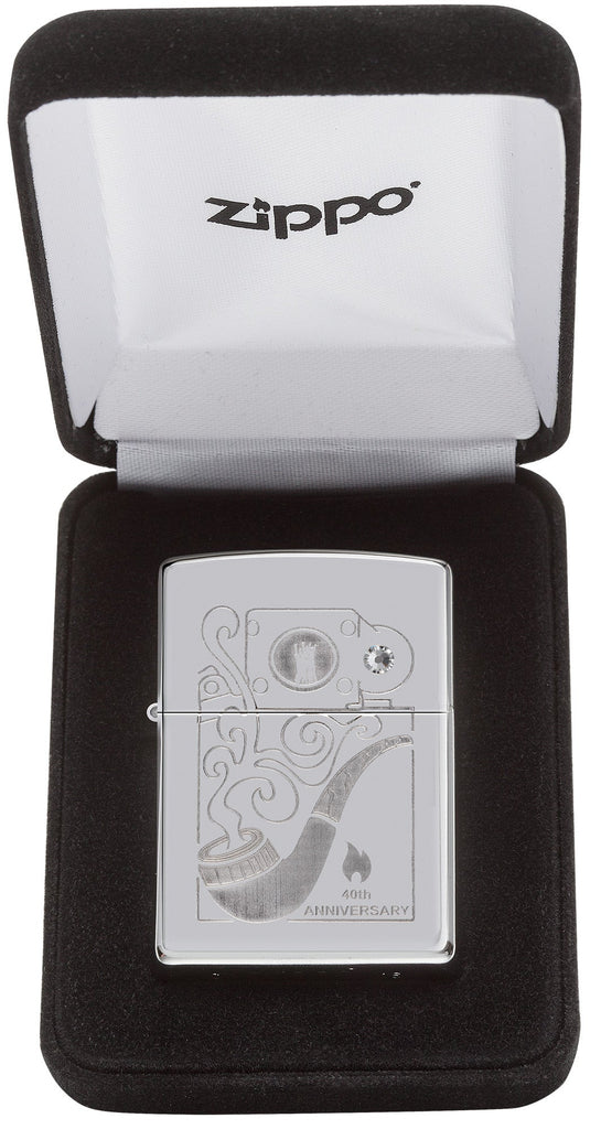 40th Anniversary Pipe Lighter Collectible - Pipe Design in it's Velour Box packaging