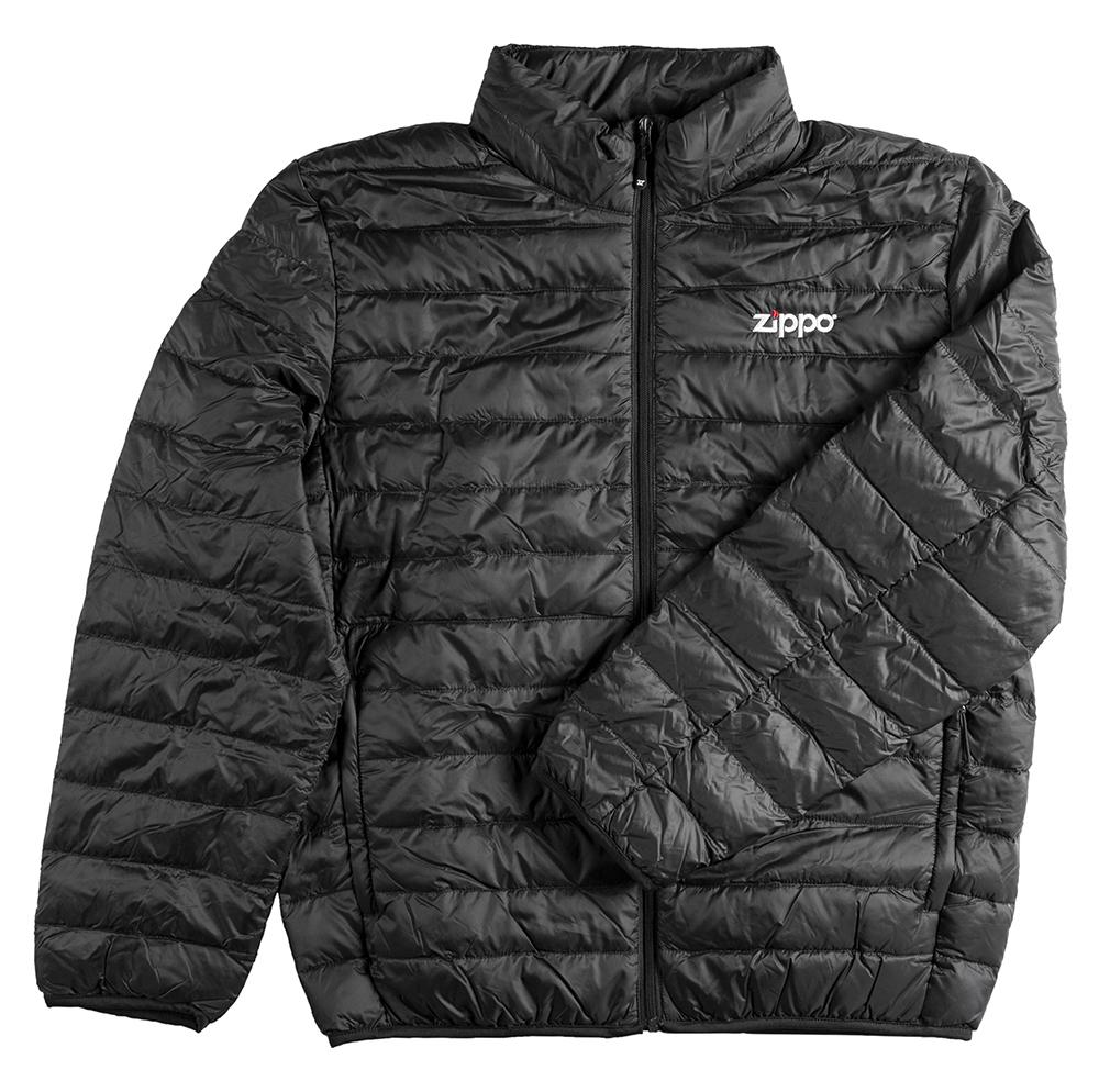 Zippo Men's Packable Down Jacket laying flat, with the sleeve folded over the front of the coat