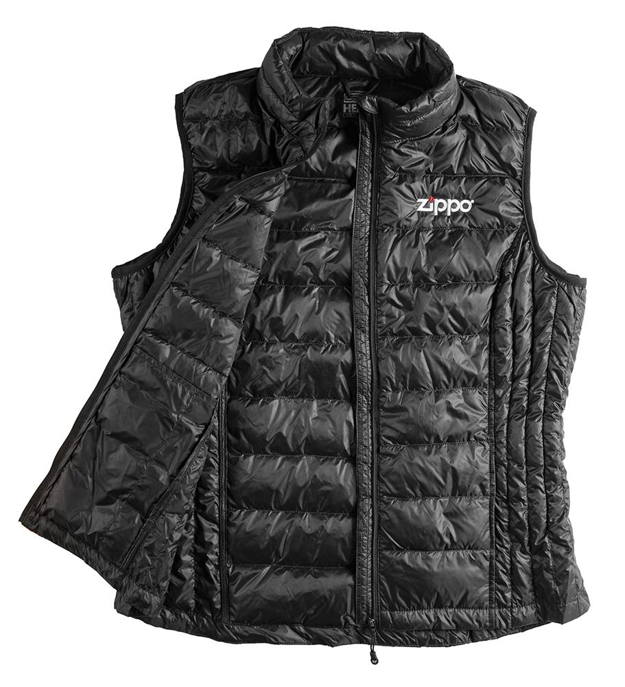 Zippo Ladies Packable Down Vest laying flat, unzipped with the jacket open and folded over.