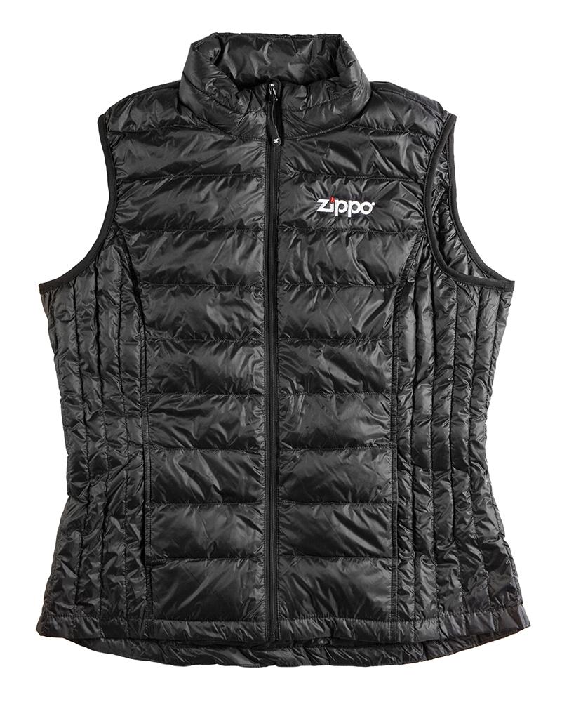 Zippo Ladies Packable Down Vest laying flat, with the sleeve folded over the front of the coat