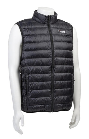 Zippo Men's Packable Down Vest zipped up, showing at an angle
