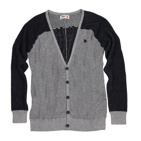 Front shot of Grey and Black Sweater with Button